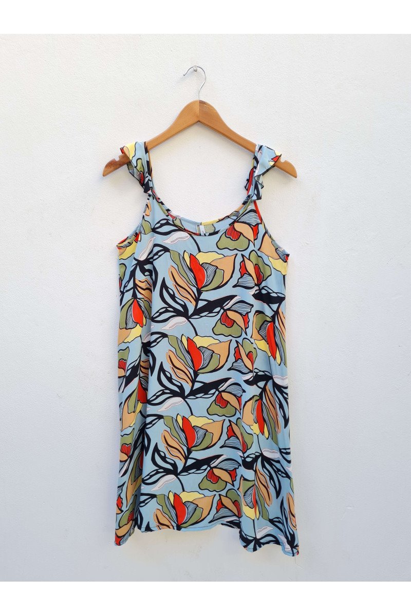 Vestido de fibrana estampada con volados en bretel