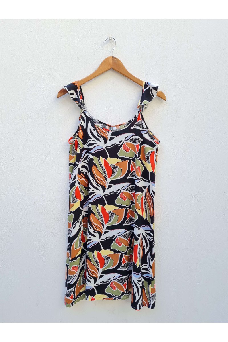 Vestido de fibrana estampada con volados en bretel