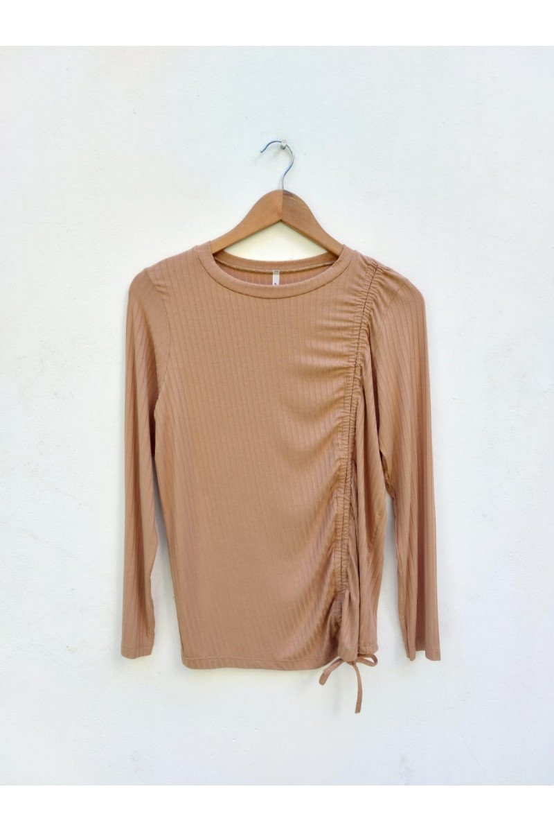 Remera de morley manga larga con tiras para regular largo y atar