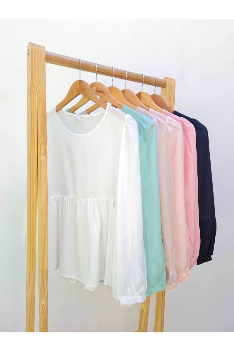 Blusa de voile manga princesa con recorte fruncidos