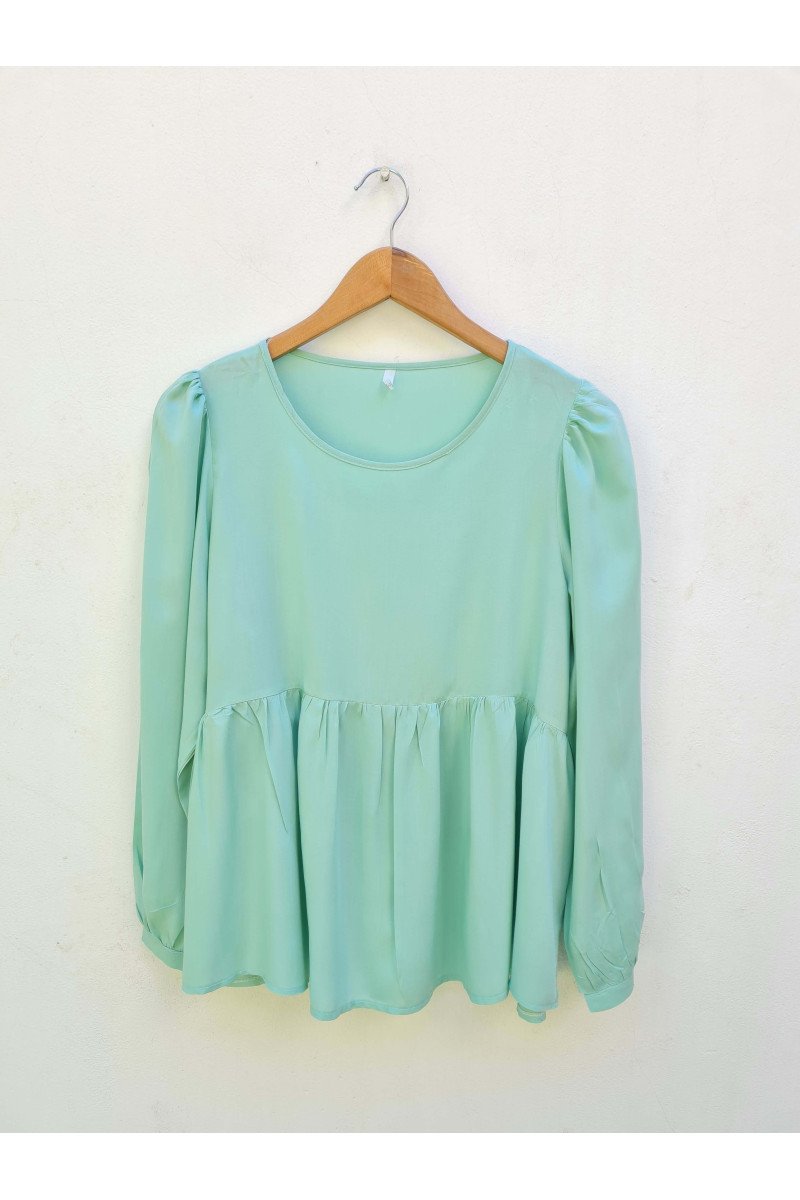 Blusa de voile manga princesa con recorte fruncidos