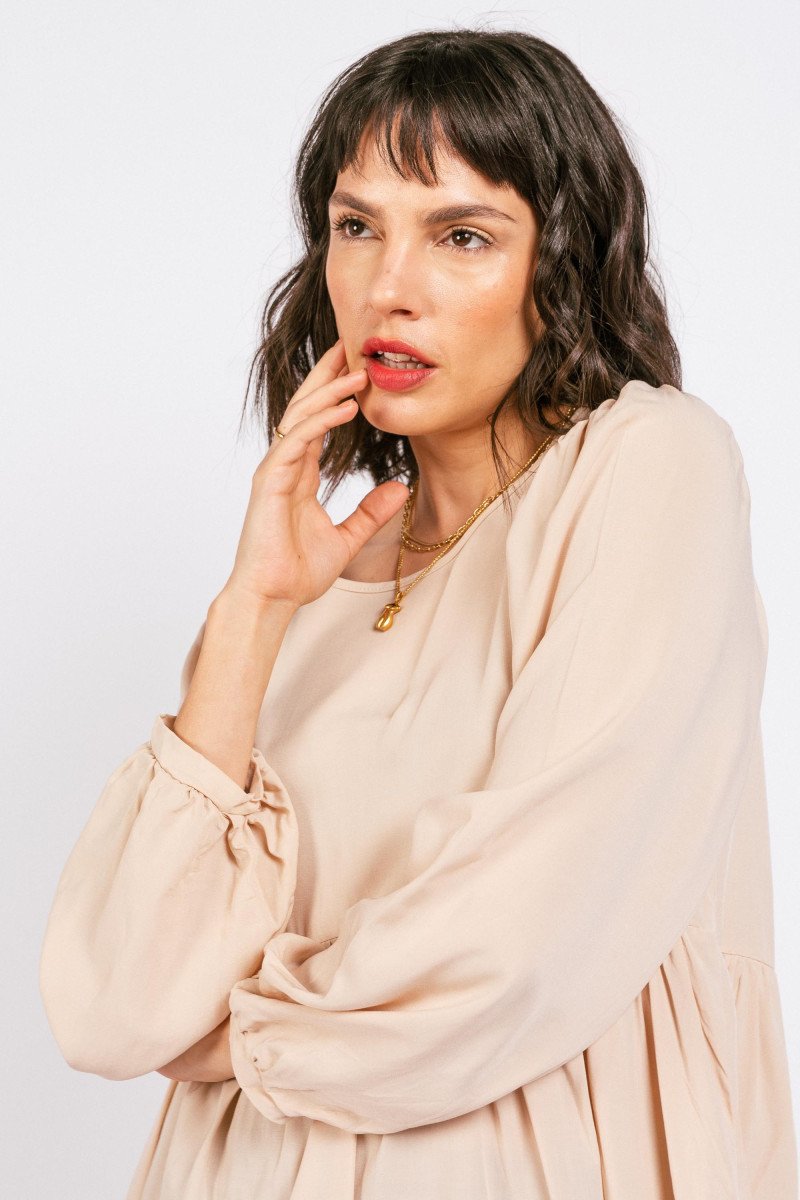 Blusa de voile manga princesa con recorte fruncidos