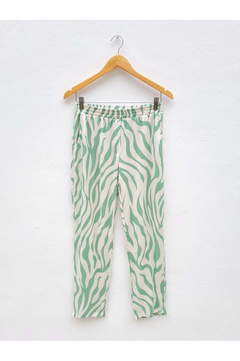 Pantalón de fibrana estampada cebra con elástico, bragueta simulada y bolsillos