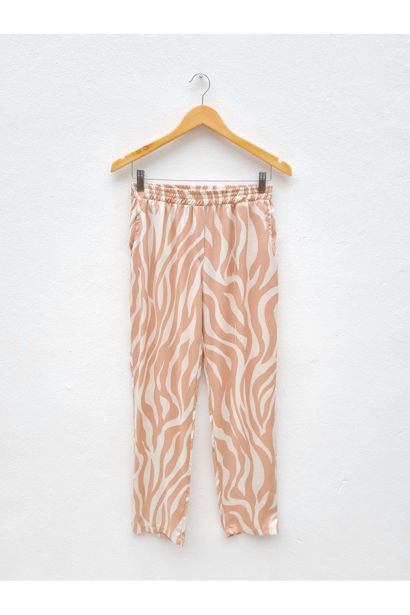 Pantalón de fibrana estampada cebra con elástico, bragueta simulada y bolsillos