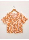 Camisa de fibrana estampada con volados en mangas
