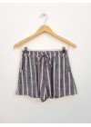 Short de lino estampado rayado con elástico, tiras y bolsillos