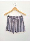 Short de lino estampado rayado con elástico, tiras y bolsillos