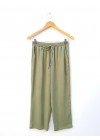 Pantalón de lino elastizado con elástico, tiras y bolsillos