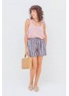Short de lino estampado rayado con elástico, tiras y bolsillos