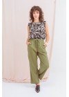 Pantalón de lino elastizado con elástico, tiras y bolsillos