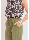 Pantalón de lino elastizado con elástico, tiras y bolsillos