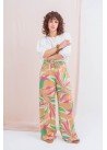 Palazo de fibrana estampada ancho con elástico, tiras y bolsillos