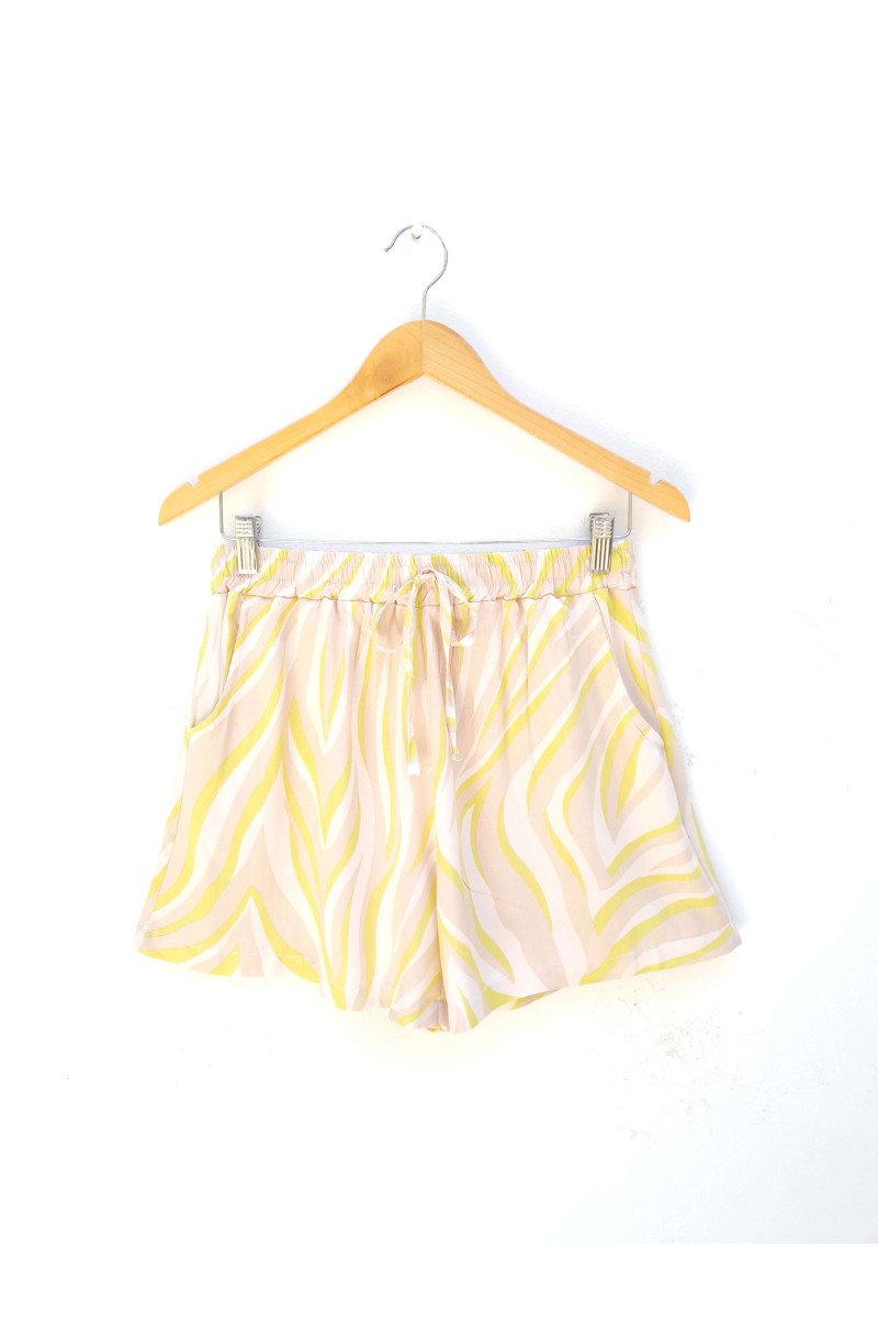 Short de fibrana estampada cebra con elástico, tiras y bolsillos