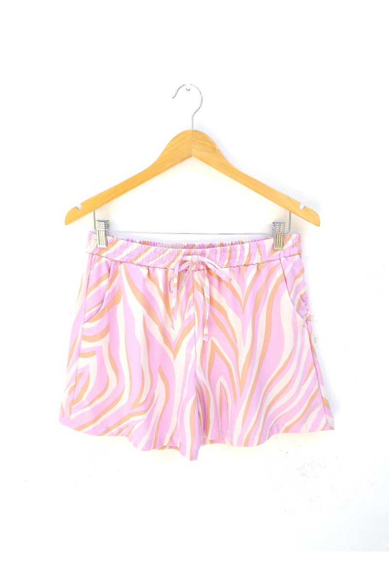 Short de fibrana estampada cebra con elástico, tiras y bolsillos
