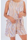 Short de fibrana estampada cebra con elástico, tiras y bolsillos