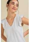 Blusa de lurex con cuello en "V" y volados en mangas