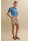 Short de lino rígido con elástico, pinzas y bolsillos