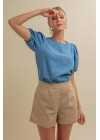 Short de lino rígido con elástico, pinzas y bolsillos