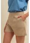 Short de lino rígido con elástico, pinzas y bolsillos