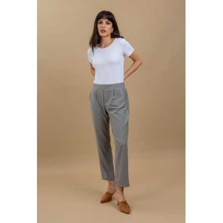 Pantalón sastrero amplio con elástico, bragueta simulada y bolsillos
