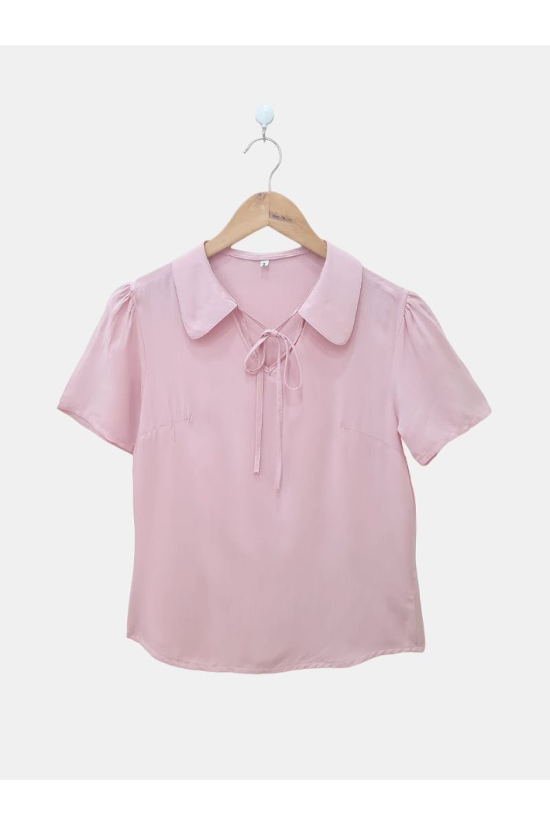 Blusa de poplin cuello bebé manga princesa con lágrima y tiras