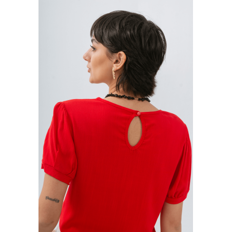 Blusa de lino manga princesa con puños, lágrima y botón