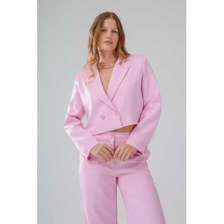 Blazer sastrero crop cruzado forrado con hombreras y espalda abierta con lazos