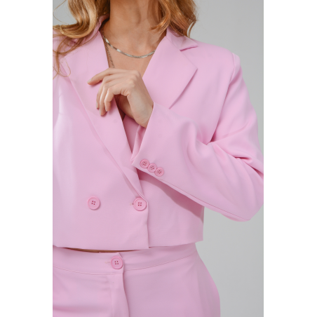 Blazer sastrero crop cruzado forrado con hombreras y espalda abierta con lazos