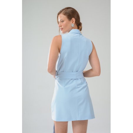 Chaleco vestido sastrero premium forrado con solapas cruzadas, pinzas y lazo