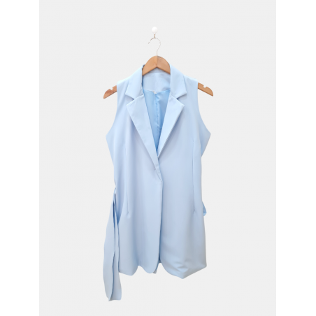 Chaleco vestido sastrero premium forrado con solapas cruzadas, pinzas y lazo