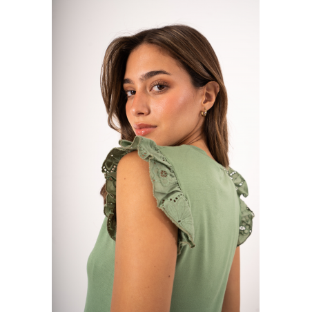 Musculosa de modal viscosa con volados en broderie