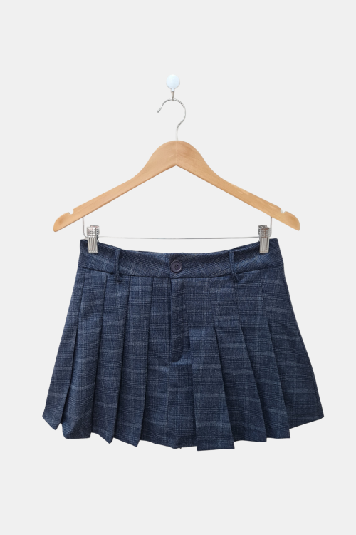 Skort sastrero cuadrillé tableada con pasacintos y cierre