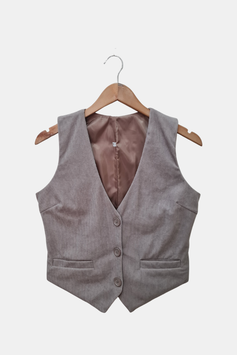 Chaleco de corderoy forrado con pinzas y bolsillos