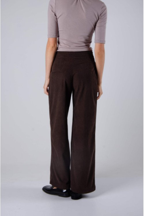 Palazo de corderoy ancho con botón y cierre, pinzas y bolsillos