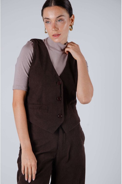 Chaleco de corderoy forrado con pinzas y bolsillos