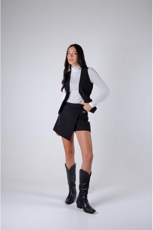 Skort sastrero premium cruzado con hebilla, pinzas y cierre