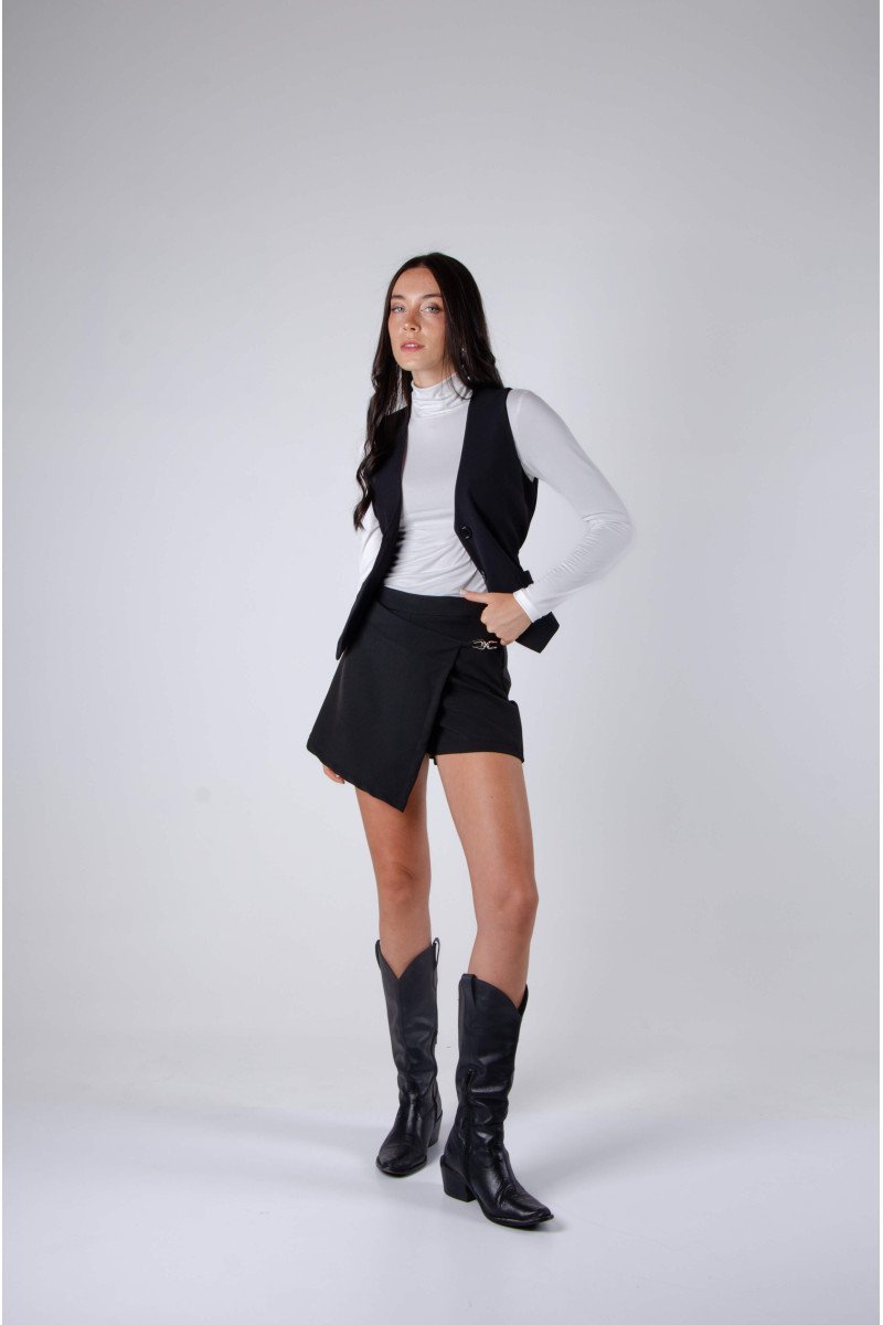 Skort sastrero premium cruzado con hebilla, pinzas y cierre