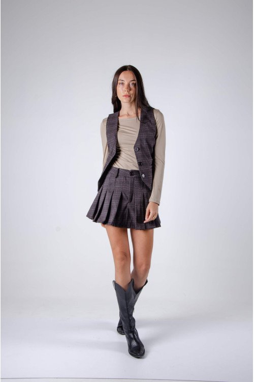 Skort sastrero cuadrillé tableada con pasacintos y cierre