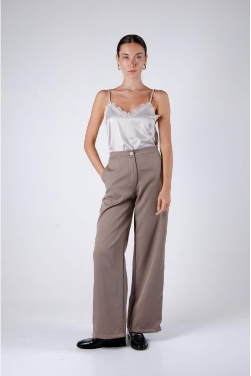 Palazo sastrero ancho con botón, cierre y bolsillos