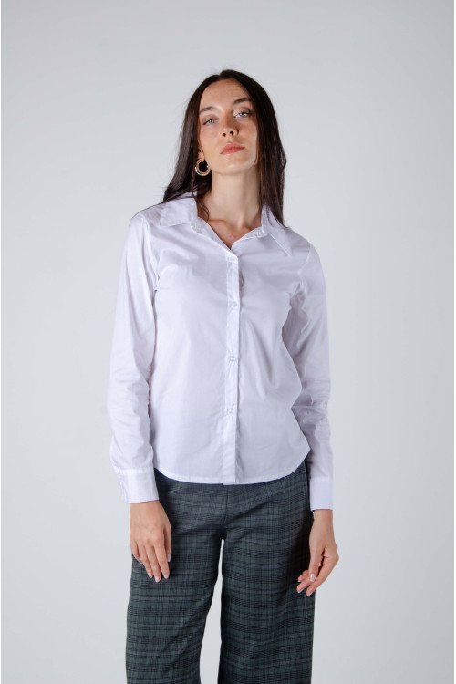 Camisa de poplín algodón con span con canesú y tabla