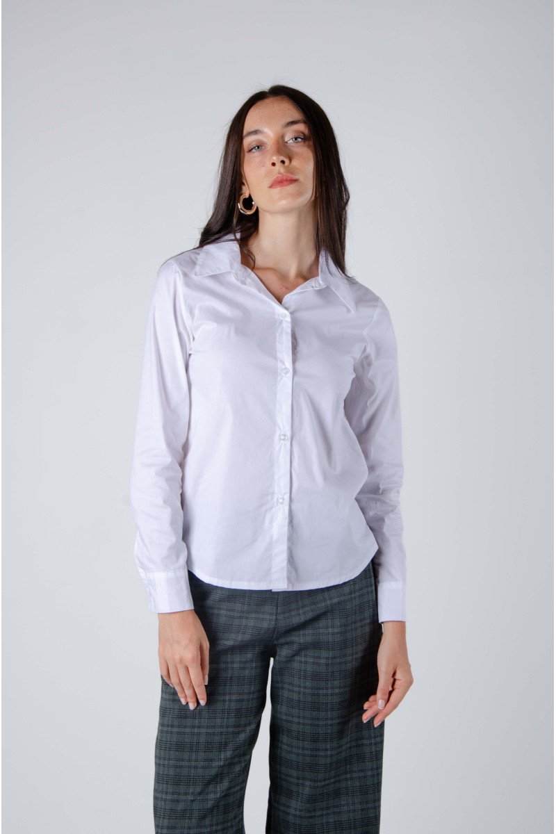 Camisa de poplín algodón con span con canesú y tabla
