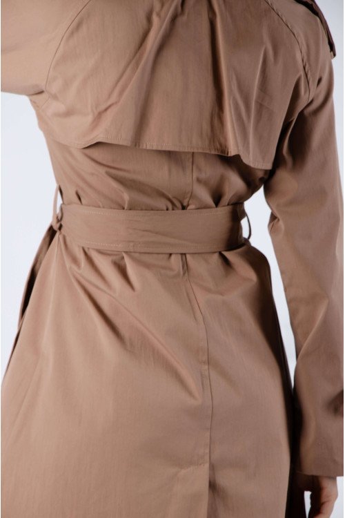 Trench clásico impermeable forrado y cruzado, con charreteras, lazo y bolsillos