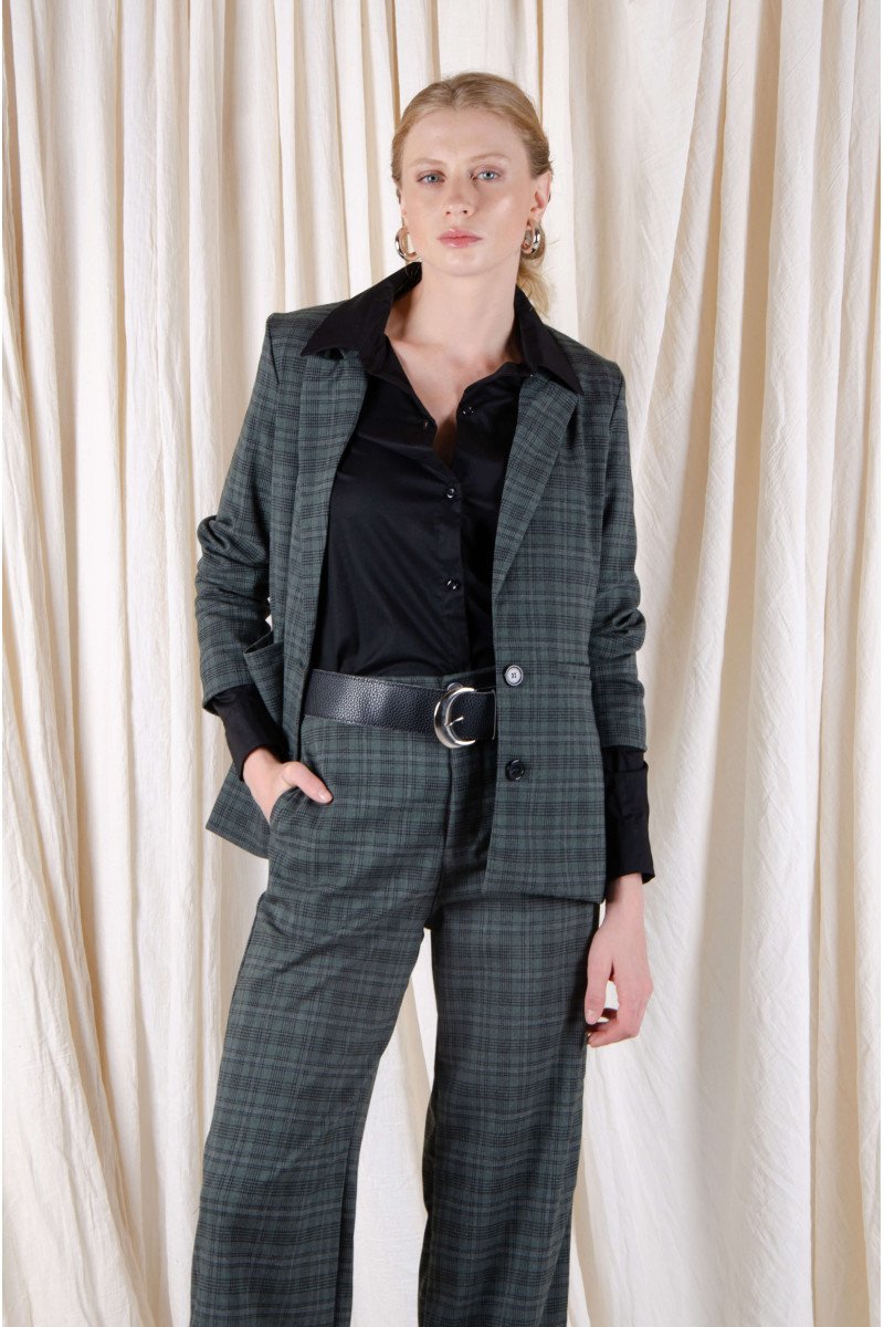 Blazer sastrero cuadrillé clásico forrado con hombreras, bolsillos y tajo