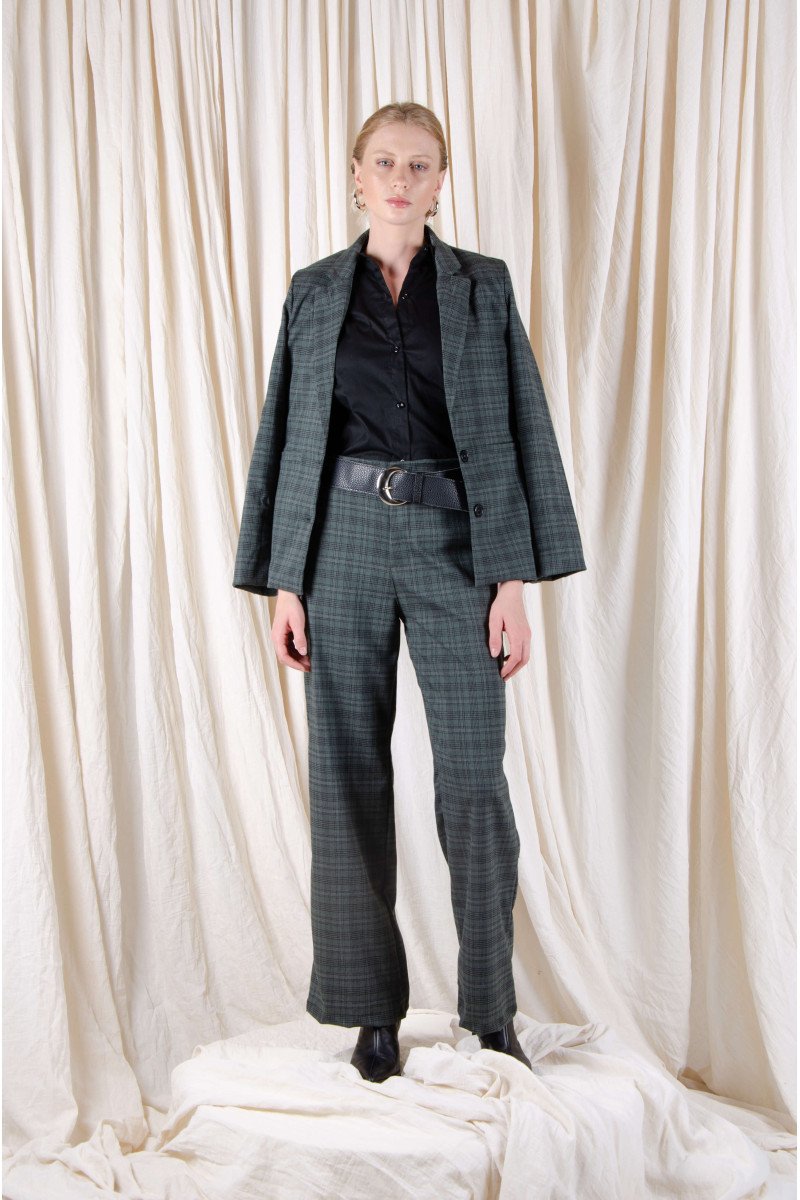 Blazer sastrero cuadrillé clásico forrado con hombreras, bolsillos y tajo