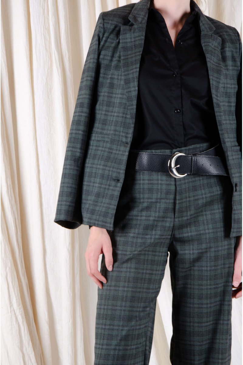Blazer sastrero cuadrillé clásico forrado con hombreras, bolsillos y tajo