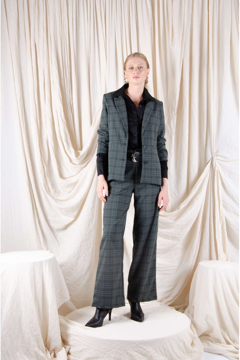 Blazer sastrero cuadrillé clásico forrado con hombreras, bolsillos y tajo