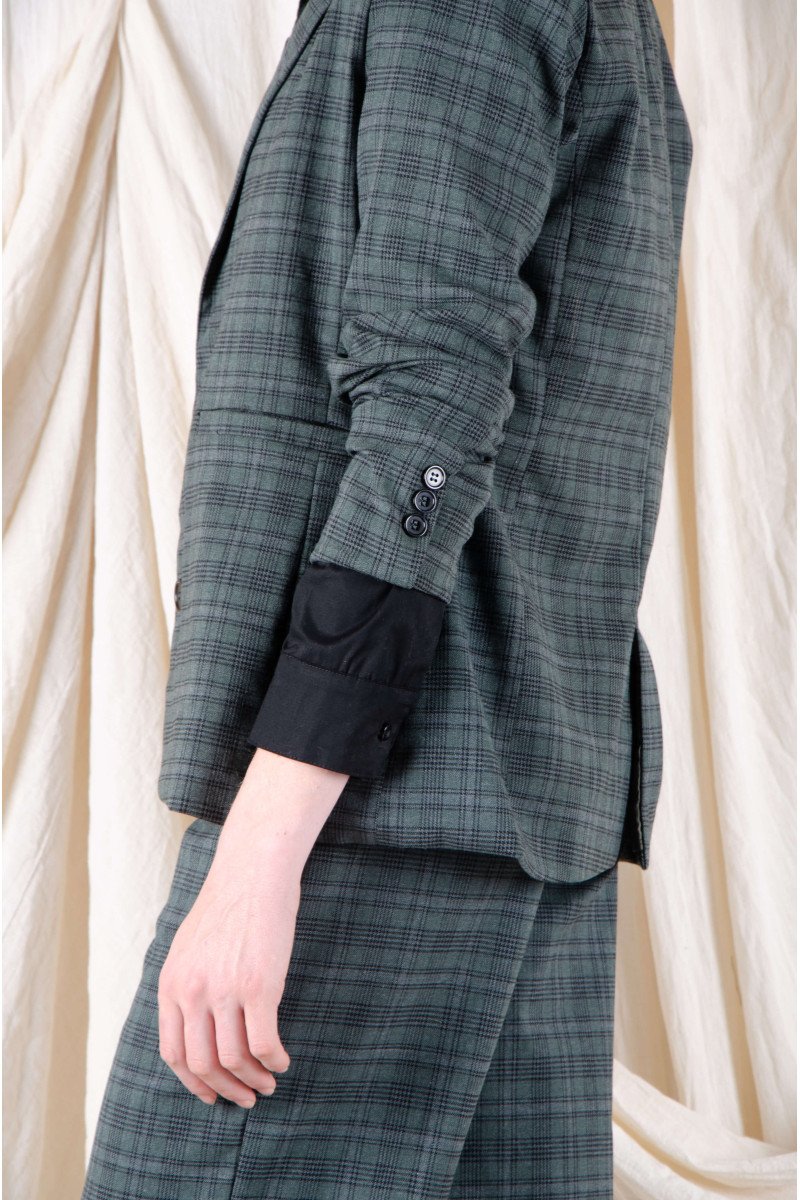 Blazer sastrero cuadrillé clásico forrado con hombreras, bolsillos y tajo