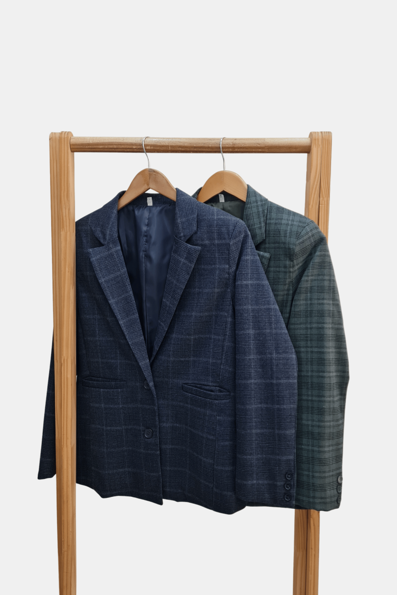 Blazer sastrero cuadrillé clásico forrado con hombreras, bolsillos y tajo