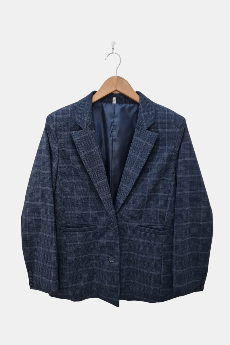 Blazer sastrero cuadrillé clásico forrado con hombreras, bolsillos y tajo