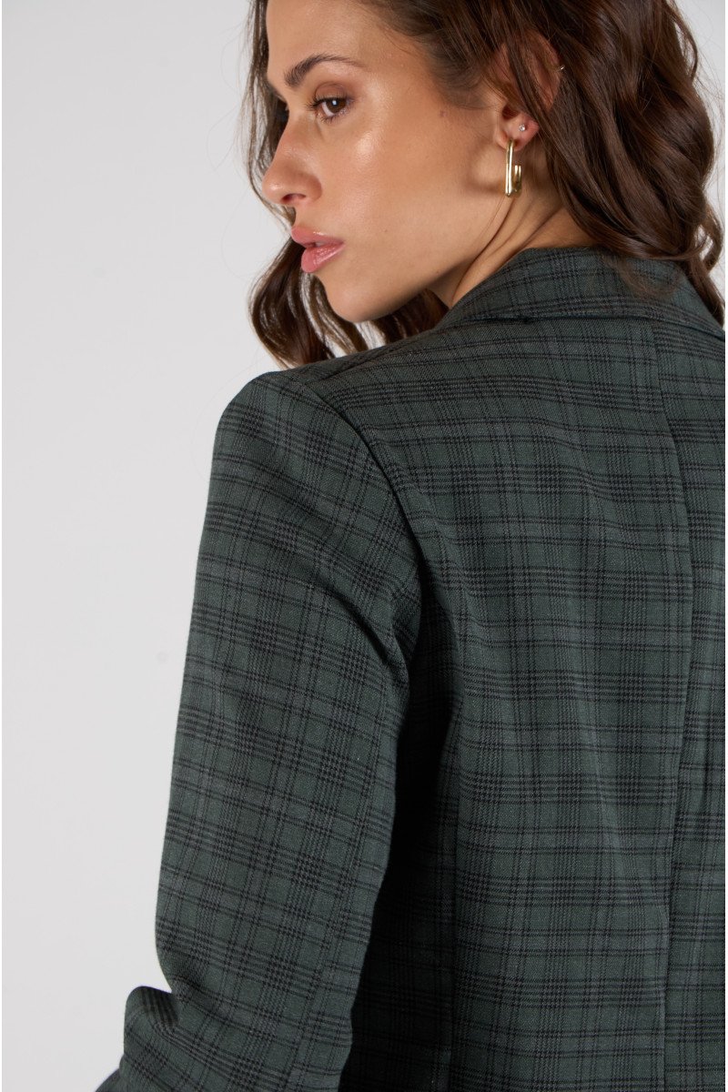 Blazer sastrero cuadrillé clásico forrado con hombreras, bolsillos y tajo
